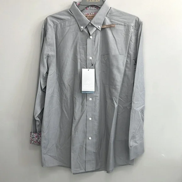 NWT ARIAT WF Solid Pinpoint Oxford LS Men’s Shirt (Harbor Mist) - Picture 4 of 10